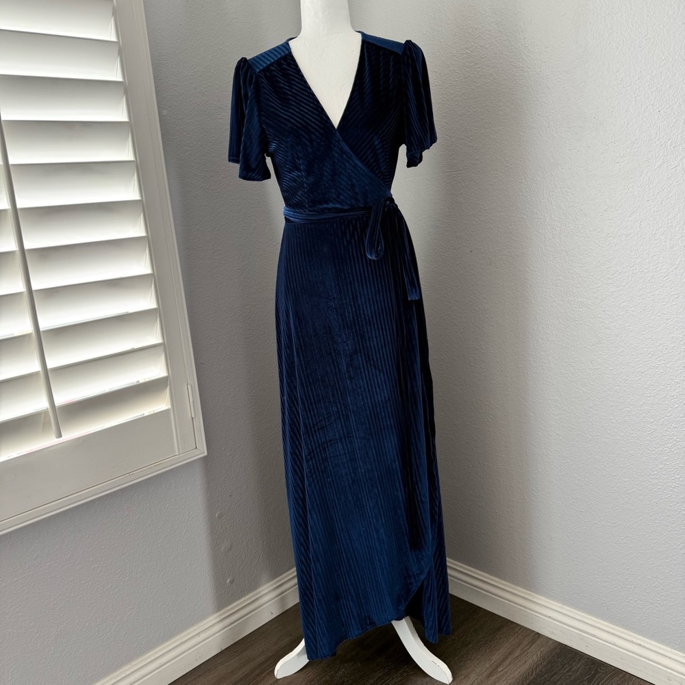 Baltic Born Navy Velvet Maxi‎ Dress Medium Wedding Party Holiday Formal - Picture 5 of 13